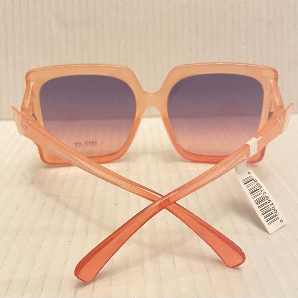 Trendy Blush Color Oversized Square Shaped Sunglasses with Blue Ombré Lens. - Picture 3 of 5